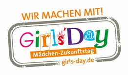 Buntes Logo Girls'Day Mädchen-Zukunftstag. Wir machen mit! girlsday.de